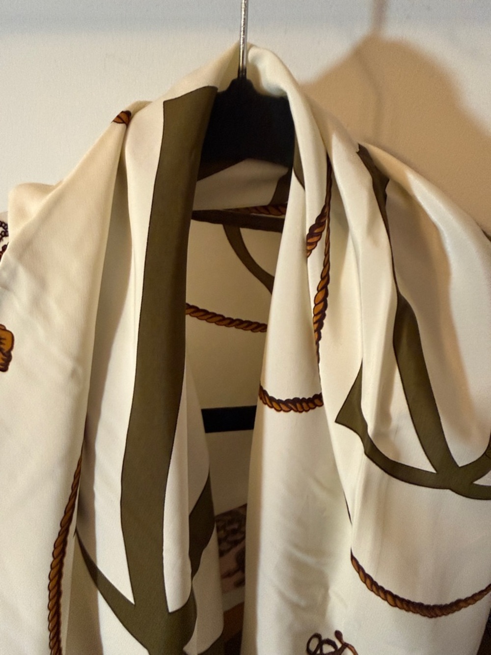 Vintage Cartier Olive, Ivory & Mustard Equestrian Silk Scarf - Picture 4 of 8
